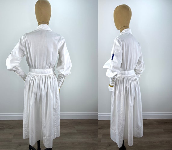 Vintage 1940s White Cotton Nurse Uniform With Emb… - image 4