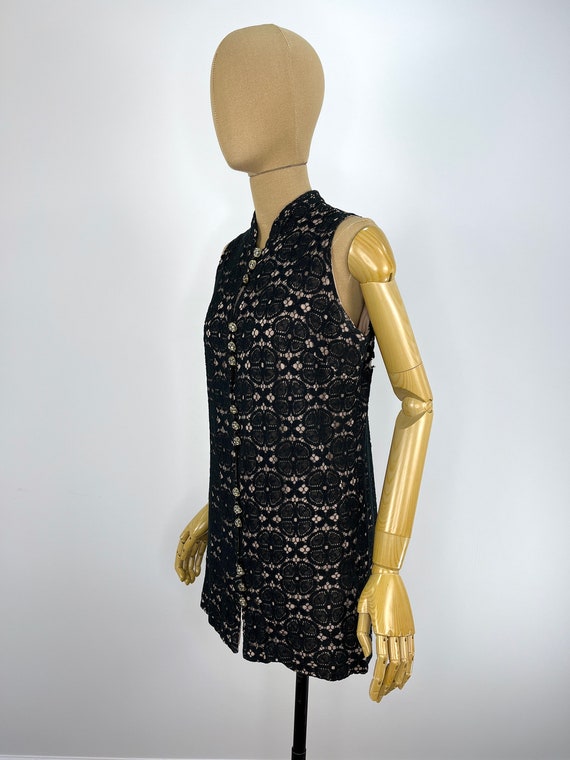 Vintage 1960s Black Illusion Lace Vest/Micro Mini… - image 2