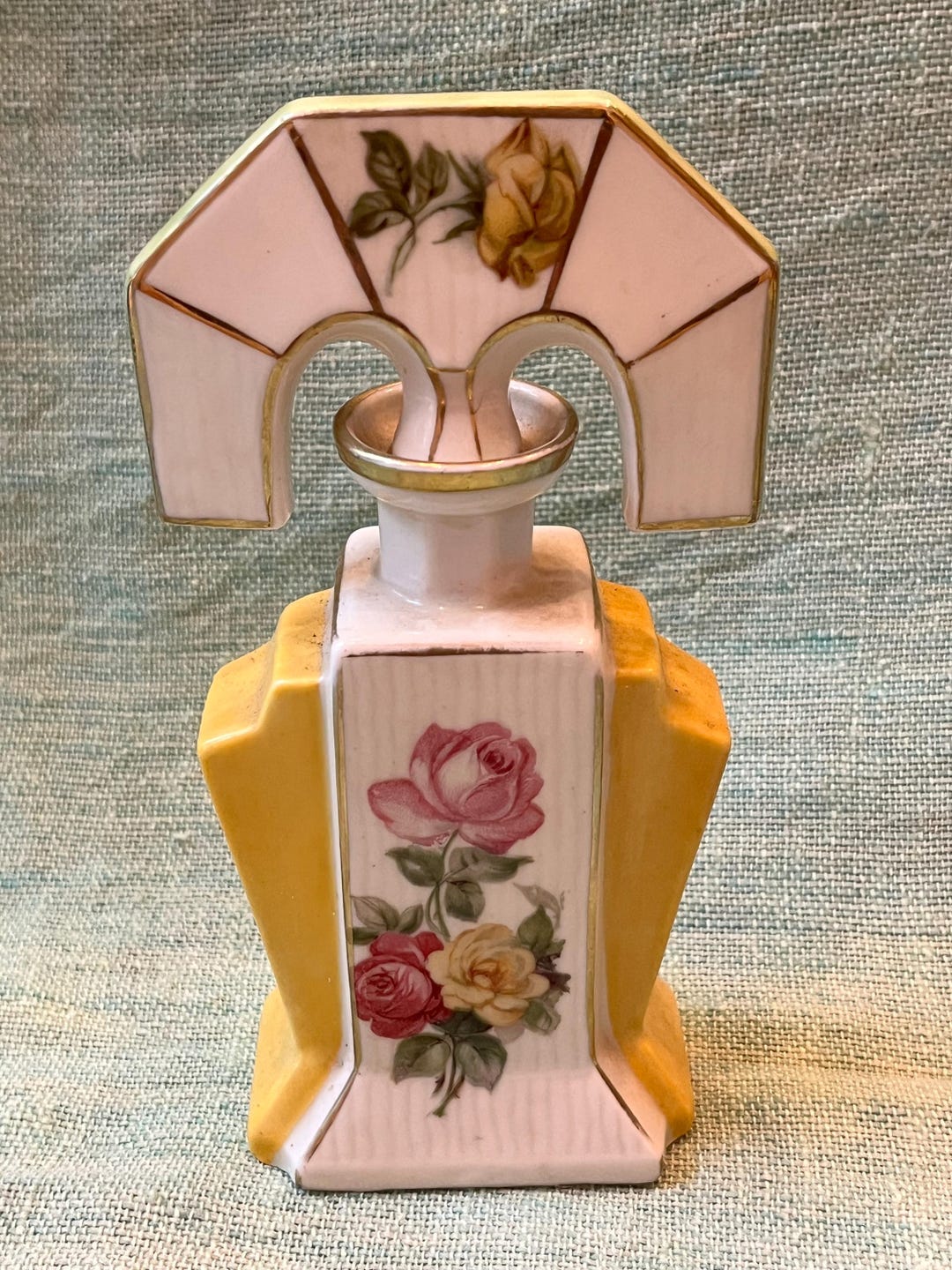 Vintage German Porcelain Perfume Bottle – Art Deco Floral Gilt Accents ...