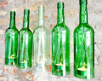Upcycling- Hängelampe aus einer 0,75 l- Weinflasche (1 Stück)