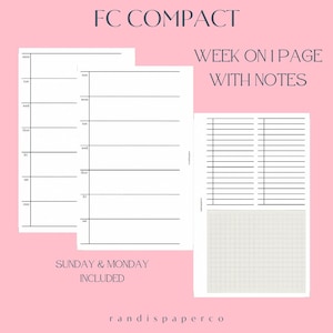 FC Compact Week On One Page with Notes | Weekly Printable Insert