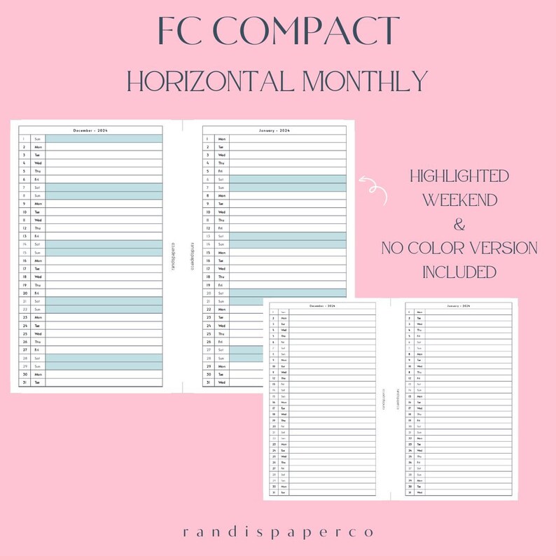FC Compact Horizontal Month on One Page - Etsy