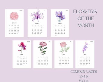 2026 PRINTABLE Monthly Calendar Cards | Flowers of the Month