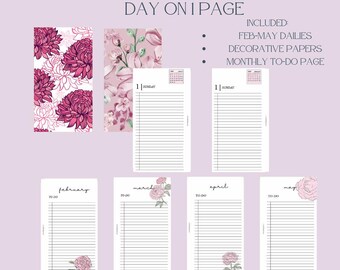 PERSONAL DATED'26 Feb-May  Day on 1 Page Daily Pages | Printable Planner Inserts | Floral