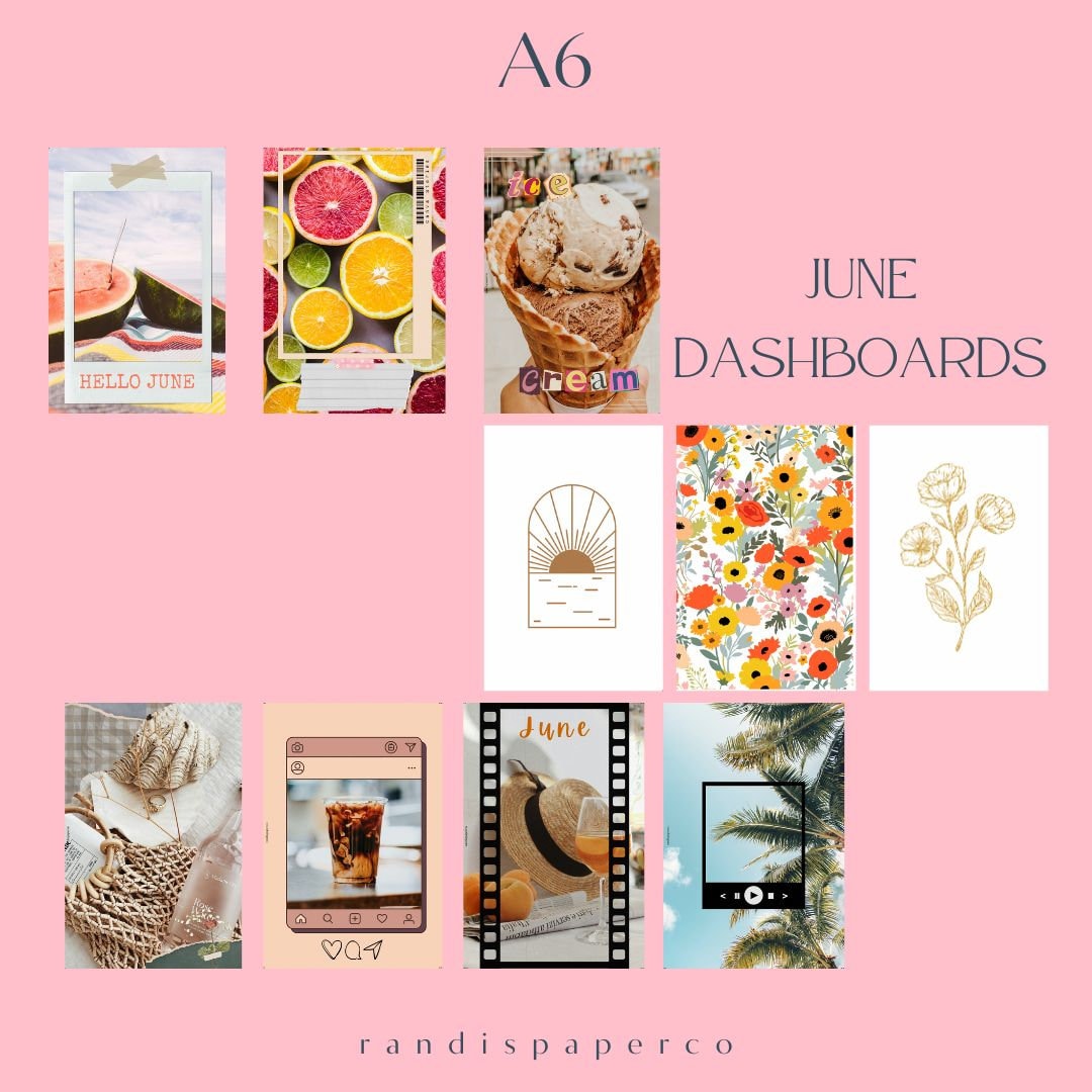A6 June Photo Dashboard Set | Summer Dashboards | Printable Planner ...