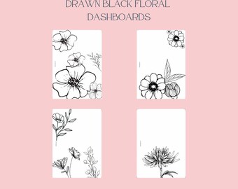 A6 Drawn Black Floral Dashboard Set