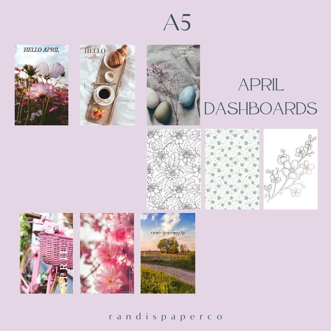 A5 April Dashboard Set | Floral Dashboards | Printable Planner Inserts ...
