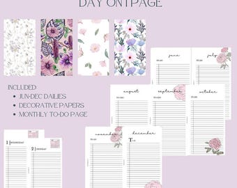 PERSONAL DATED'26 Jun-Dec  Day on 1 Page Daily Pages | Printable Planner Inserts | Floral