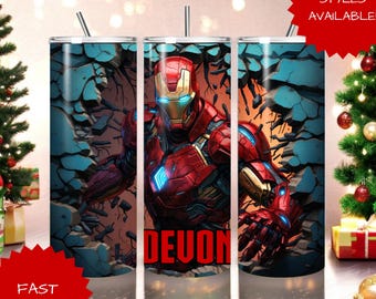 Personalized Superhero Ironman Christmas Tumbler/Water Bottle