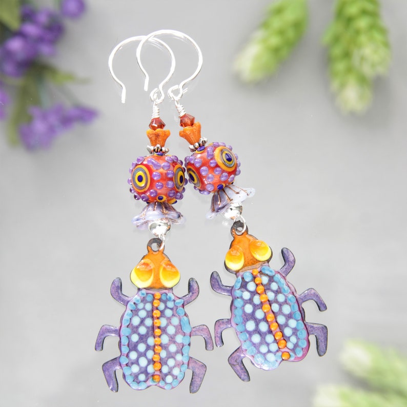 Animal lover gift Bohemian Earrings Bugs lover gift Love bug Earring Cockroach Earring Enamel Bug Earring La Cucaracha Bug earrings