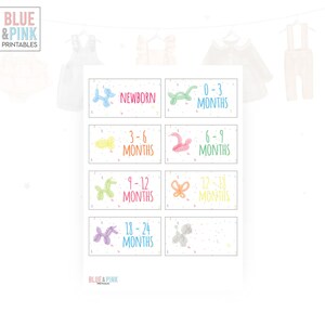 Balloon animals Closet labels, Baby months, Drawer Labels, Baby Labels, Closet Organizer,, Nursery Decor, Printable, Instant Download