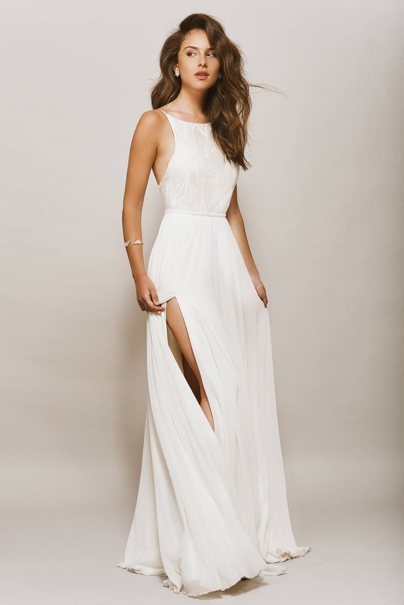 Offene zurück Hochzeitskleid Neckholder Kleid glänzende | Etsy