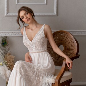 Bohemian lace, open back wedding dress, dots, romantic gown, handmade, boho romantic