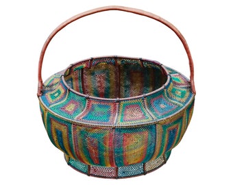 Unique: Hand-woven colorful wire basket, Countryside, 1950ies