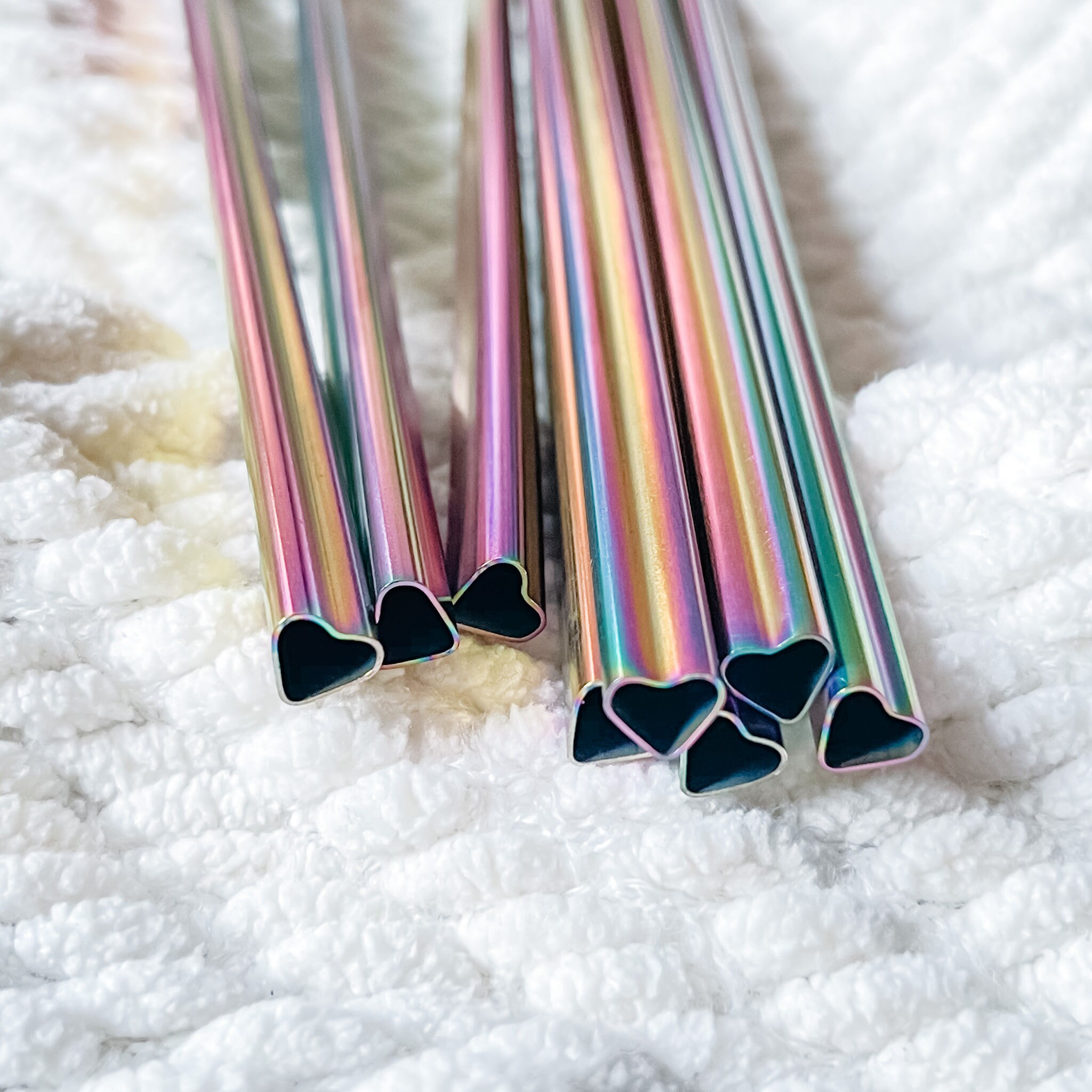Heart Shaped Rainbow Stainless Steel Reusable Straw Set of Etsy