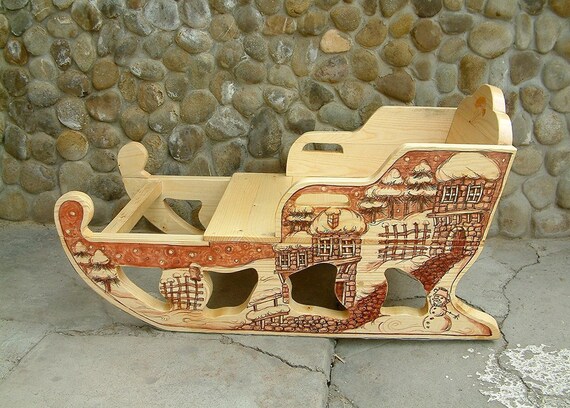 Wooden sleigh Wooden sled Handcrafted and hand painted sleigh | Etsy
