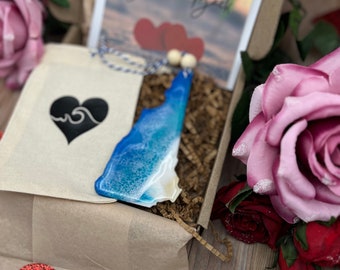 New Hampshire Ocean Ornament Gift Box with Custom Card and Ornament Bag, Love You Gift, Beach Ornament, Beach Wedding