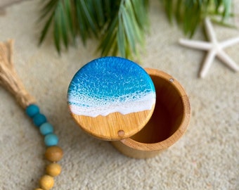 Ocean Resin Bamboo Salt and Storage Box, Salt Cellar, Salt Box, Kitchen Storage, Trinket Box, Spice Container