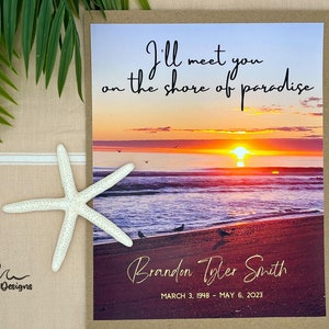 Sunrise Print with Memorial Poem, Sympathy Gift, I&#39;ll Meet You on The Shore of Paradise, Remembrance Gift, Poem Print, Bereavement Gift