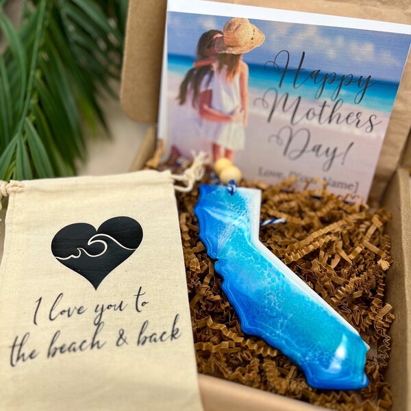 California Ocean Resin Ornament Gift Box with Gift Bag and Custom Card, California Gifts, Beach Gifts, Beach Ornaments, Mothers Day Gifts