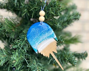 Horseshoe Crab Ornament, Coastal Christmas, Crab Decor, Delaware Ornament, Handmade Eco Friendly Ocean Art