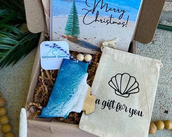 Rhode Island Ocean Resin Ornament Gift Box with Gift Bag and Custom Card, Rhode Island Gifts, Beach Gifts, Resin Ocean