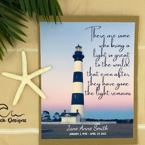 Lighthouse Memorial Print, Personalized Sympathy Gift, Condolence Gift, Bodie Island Lighthouse Print, Memorial Wall Art