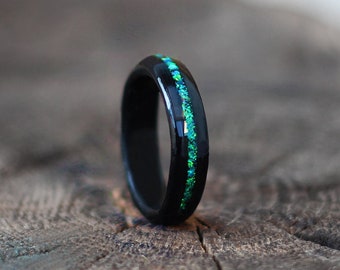 Ebony and Opal Ring, Ebony wooden ring, Wood and Opal, Opal Ring