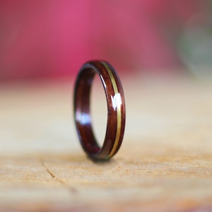 Brass and Wood Ring, Wooden Wedding Ring, Walnut Wood Ring, Handmade Ring, Dark Wooden Ring, Waterproof Wood Ring, Gold color ring