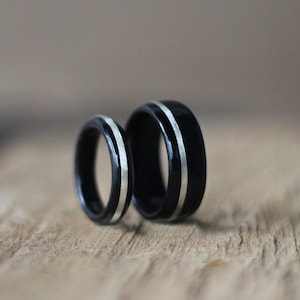 Ebony and Silver Wood Ring Set, Set of Wooden Rings, Wooden Wedding Bands