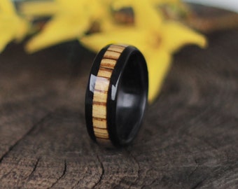 Bentwood Wooden Ring Handmade fromEbony and Zebrano, Zebrawood,