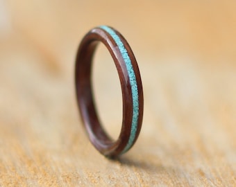 Wooden Ring Handmade From Walnut Wood and Turquoise Stone Unisex, bentwood ring, Turquoise ring