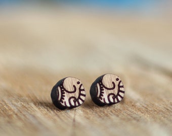 Wooden Elephant Stud Earrings, Elephant Of Luck, Walnut Earrings