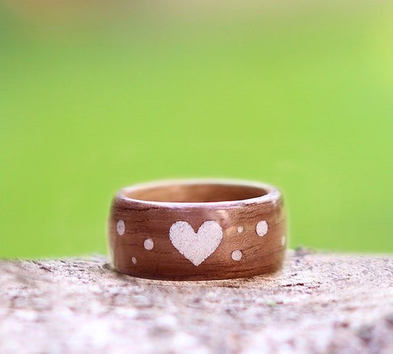Bentwood Wooden Ring Handmade From Walnut Wood and White Stone