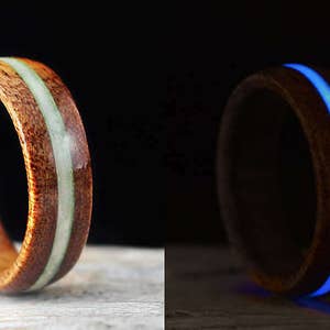 Glow in the Dark Wooden Ring with Blue Glow, Glow Ring, Blue Glow Ring, Wooden Ring, Luminescent Ring, Anniversary Gift, Glowing Ring