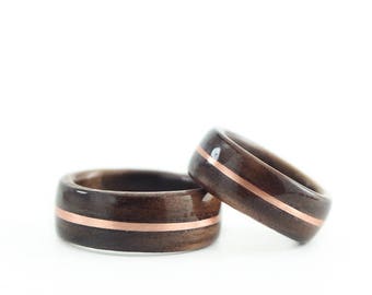 Wooden Ring Handmade From Walnut Wood And Copper, Copper Wood Ring, Metal and Wood Ring