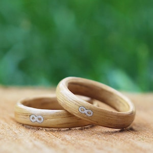 Wooden Ring Handmade From Oak Wood and White Stone Unisex image 2