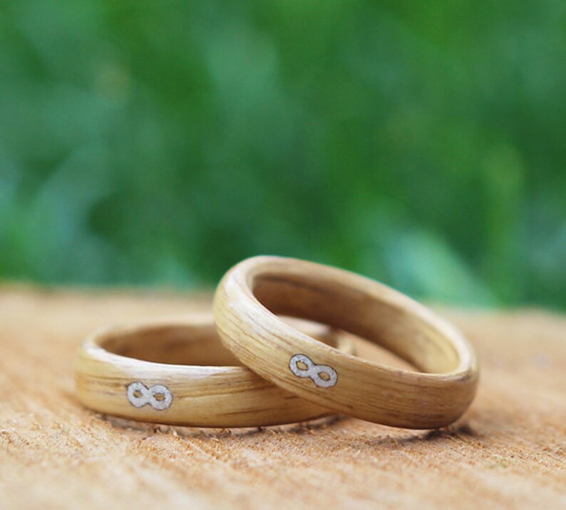 Wooden Ring Handmade From Oak Wood and White Stone Unisex image 2