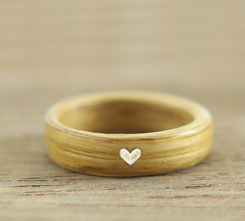 Wooden Ring Handmade From Oak Wood and White Stone Unisex image 1