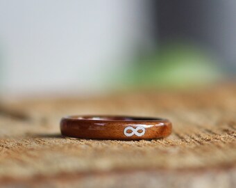 Wooden Ring Handmade From Walnut Wood and White Stone Unisex, Infinity ring, Infinity wedding ring, Infinity