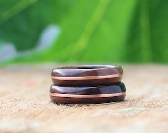 Wooden Ring Handmade From Walnut Wood And Copper, Copper Wood Ring, Metal and Wood Ring