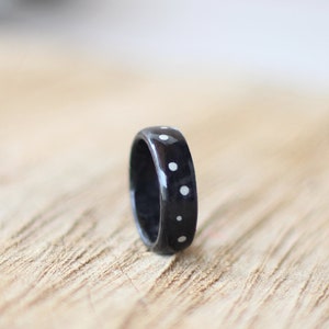 Bentwood Wooden Ring Handmade From ebony Wood and White Stone Unisex, dot ring, dots, black ring, ebony ring