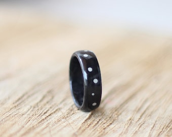 Bentwood Wooden Ring Handmade From ebony Wood and White Stone Unisex, dot ring, dots, black ring, ebony ring