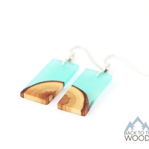 Wooden Earrings From Larch Wood and Turquoise Resin