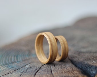Oak Wood Ring Set, Set of Wooden Rings, Wooden Wedding Bands
