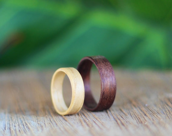 Walnut and Maple Wood Ring Set, Wooden Ring Set, Wooden Wedding