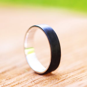 Silver and Wood Ring, Wooden Wedding Ring, Ebony Wood Ring, Handmade Bentwood Ring, Dark Wooden Ring