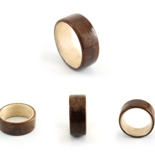 Wooden Ring Handmade From Walnut Wood and Mountain Maple, Maple Bentwood Ring , walnut Bentwood Ring,