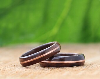 Wooden Ring Handmade From Walnut Wood And Copper, Copper Wood Ring, Metal and Wood Ring