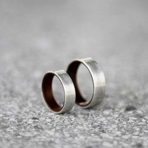 Silver and Wood Ring, Wooden Wedding Ring, Walnut Wood Ring, Handmade Bentwood Ring, Dark Wooden Ring, Wider ring